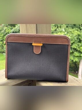 Dunhill Black Clutch with Brown Leather Trim
